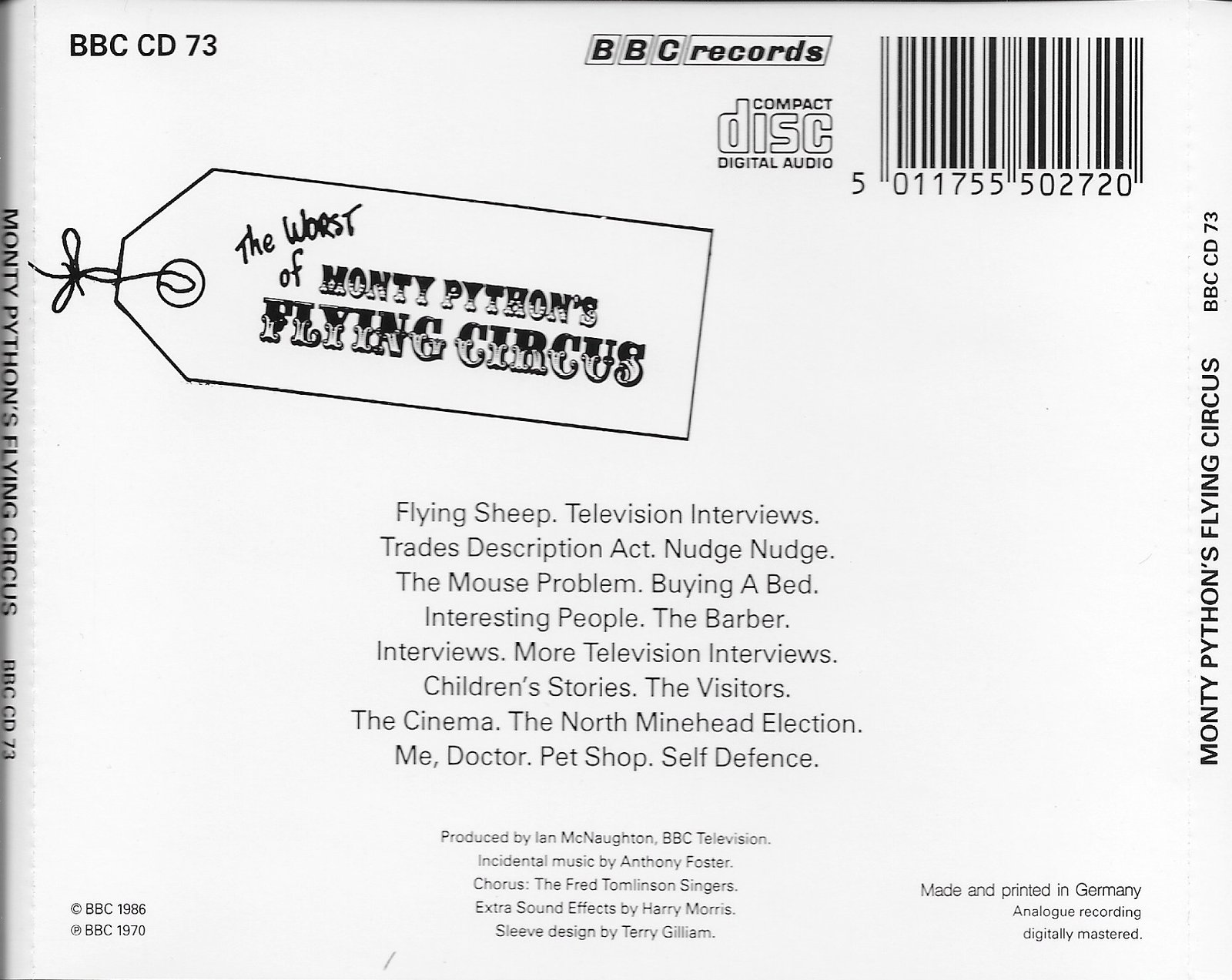 Picture of BBCCD73 Monty Python's flying circus by artist Monty Python from the BBC records and Tapes library